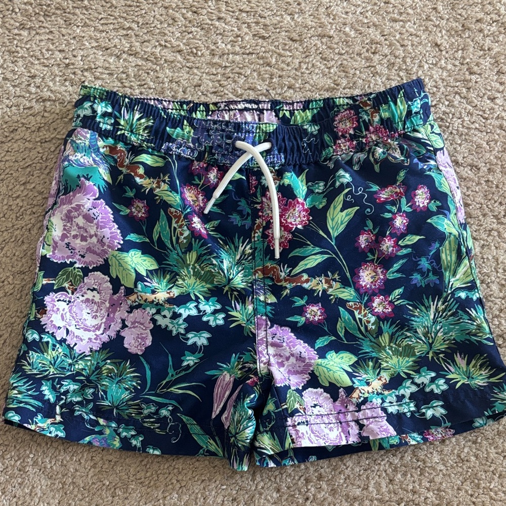 Janie and Jack Floral Kids Swim Trunks - Blue and Green